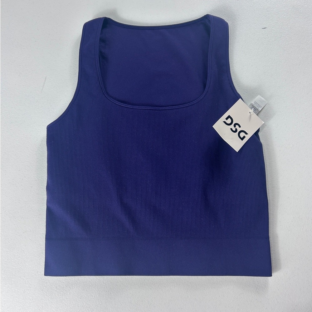 DSG Momentum Seamless Crop Tank Purple Ink Square Neck Ribbed Womens Small NWT